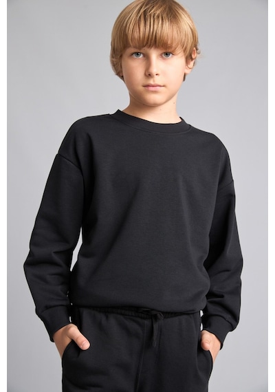 Defacto Oversıze Bisiklet Yaka Siyah Sweatshirt Erkek Çocuk H7135a826aubk81 Siyah-bk81