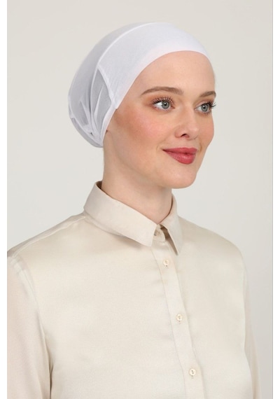 Melodi Scarf Kadın Tesettür Parisien Tüllü Climafit Likralı Nefes Alan Dikişsiz Parizyen Bone Beyaz Beyaz