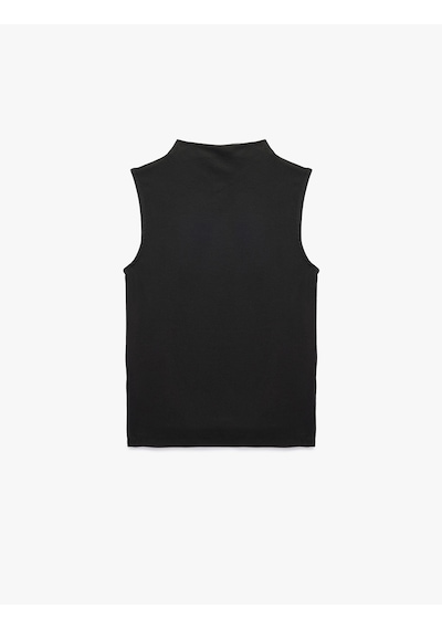 Koton Modal Kumaş Slim Fit Dik Yaka Kolsuz Tişört Siyah 7wak10090ek