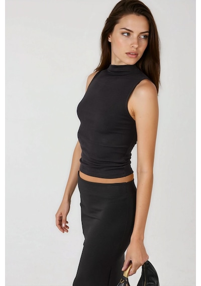 Hiccup Busem Slim Fit Bisiklet Yaka Örme Bluz Siyah