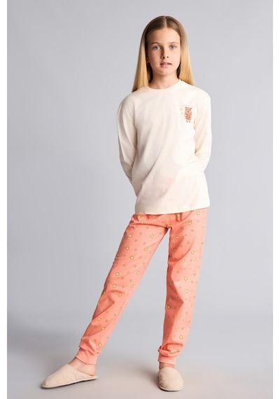 Defacto Bisiklet Yaka Uzun Kollu Baskılı Regular Fit 2li Pijama Takımı Kız Çocuk I2286a826auer233 Ekru-er233