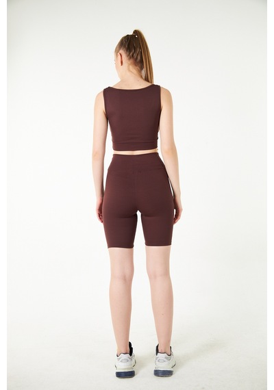 Thiff Gymwear Fitilli Kare Yaka Esnek Örme Crop Büstiyer 3'lü Atlet Set Siyah - Haki - Kahve