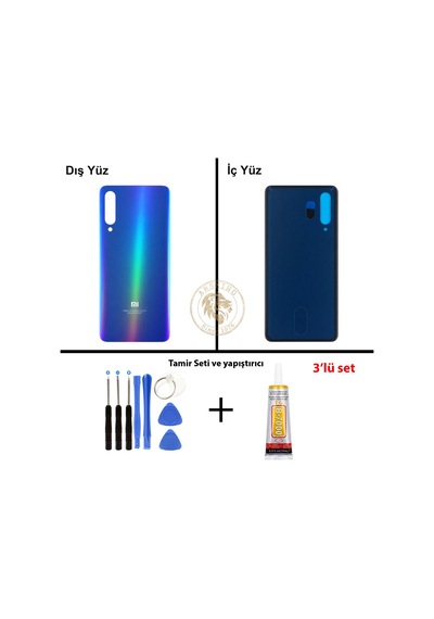 Xiaomi Mi 9 Okyanus Mavisi Arka Pil Kapağı Batarya Kapağı Lazer Kesim + Yapıştırıcı Ve Vida Seti Çok Renkli