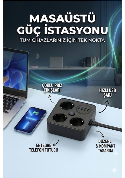 Akım Korumalı Avrupa Soket Kartı Tip-c Usb 2 M Uzatma Kablosu Emniyet Anahtarı İle