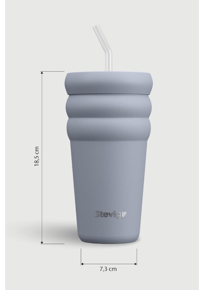 Stevig 3 Bubble Two-cap Straw Tumbler Çelik Termos 600 Ml Zen Blue St-246 Mavi