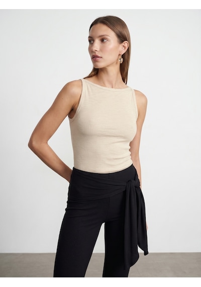 Dilvin 32892 Halter Yaka Top-bej Melanj
