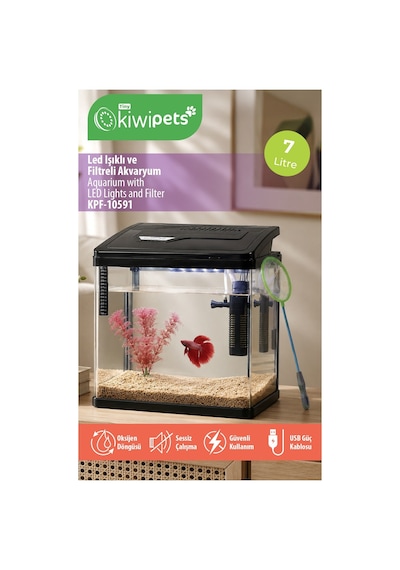 Tiny Kiwipets Kpf-10591 Led Işıklı Akvaryum Filtreli Usb Aydınlatma Kompakt Tasarım