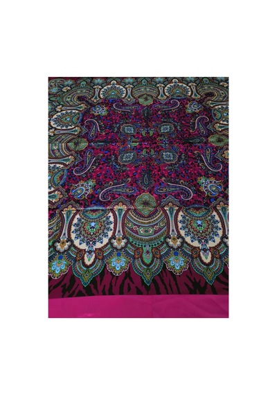 Tikitonki Etnik Çiçek Desenli Eflatun Rengi Saten Eşarp - 90x90 Çok Renkli Çok Renkli