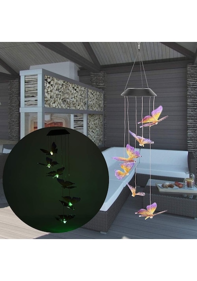 Solar Bahçe Işığı Asma Led Işık Renk Değiştiren Kelebek Tasarımı, Güneş Enerjisiyle Çalışan, Dış Mekan İçin Uygun, Balkon Teras Oda Süslemesi, Mor Sarı Renk Bf101 Çok Renkli
