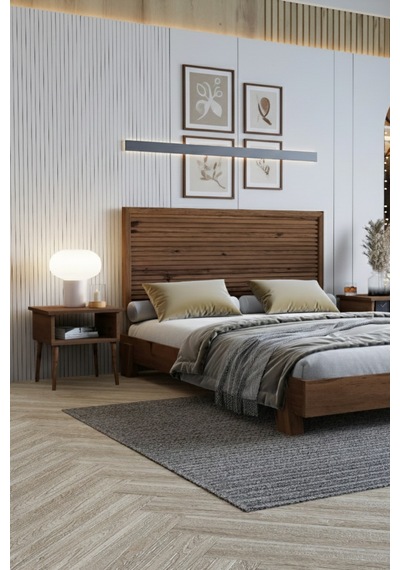 Renazzo Alaz Yatay Başlıklı Masif Ahşap Karyola Ceviz 120x200 Ceviz - 120 X 200