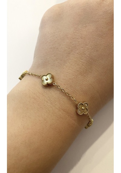 Kadın Tek Renk Çelik Yonca Model Bileklik Gold