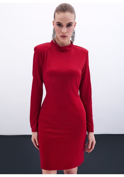 Sateen Parlak Kısa Elbise - Kırmızı-135859 Kırmızı