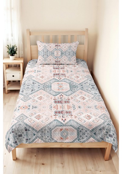 Geometrik Bohem Pudra Genç Odası Tek Kişilik Pike Takımı-etnik Mint 160x220 Cm Kapitone Yatak Örtüsü Naif Halı Fısıltısı