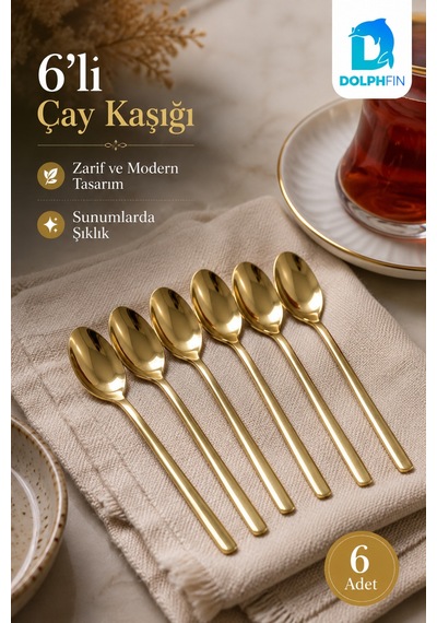6 Lı Gold Çay Kaşığı Seti Altın Renkli Zarif Metal Çay Ve Kahve Kaşığı