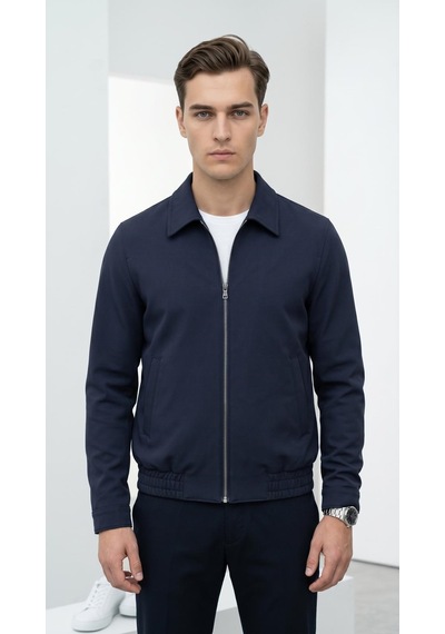 Plus Scorpion Erkek Slim Fit Bomber Fermuarlı Mont Ceket Esnek Kumaş Günlük Şık Casual Ceket Lacivert