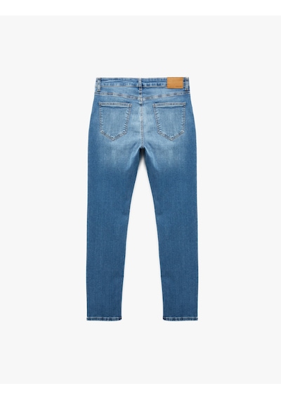 Koton Düğmeli Cep Detaylı Normal Bel Slim Fit Jean Pantolon - Brad Jean Orta İndigo 6sam40115nd