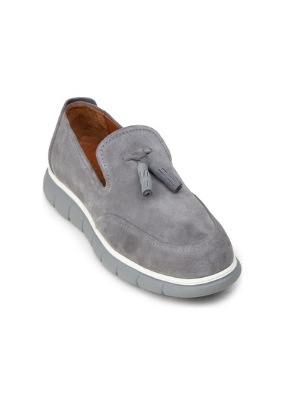 Deery Erkek Hakiki Süet Gri Püsküllü Loafer - 02048mgrıe01
