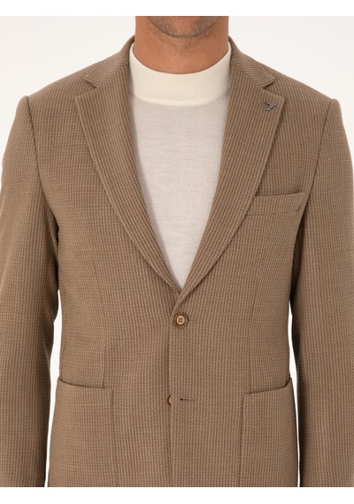 Cacharel Bej Slim Fit Yün Karışımlı Dokulu Ceket