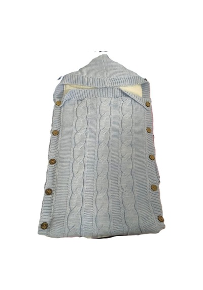 % 100 Organik İçi Polarlı Kapüşonlu Düğme Detaylı Triko Bebe Kundağı 75 X 40 Cm 1068 Mavi Mavi