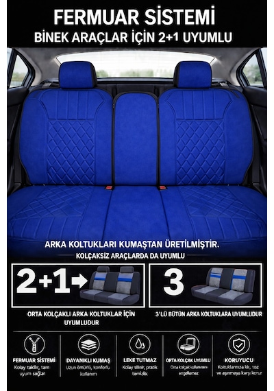 Fiat Egea Cross 2020 Ve Sonrası Uyumlu Zerafet Serisi Mavi Siyah 5'li Ortopedik Koltuk Minderi