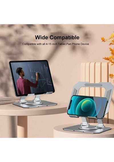 Ga91 360 Dönebilen İ-pad Tablet Standı Full Metal Kasa Ayarlanabilir Katlanabilir Masaüstü Stand Tutucu