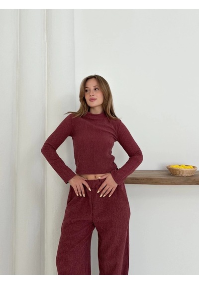By Mop Balıkçı Yaka Örme Takım Bordo St265865 Bordo