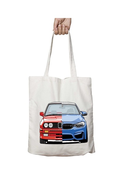 Art Hediye Bmw M3 Kırmızı Mavi İki Taraf Kalıcı Yıkanabilir Okul Plaj Omuz Bez Çanta Çok Renkli