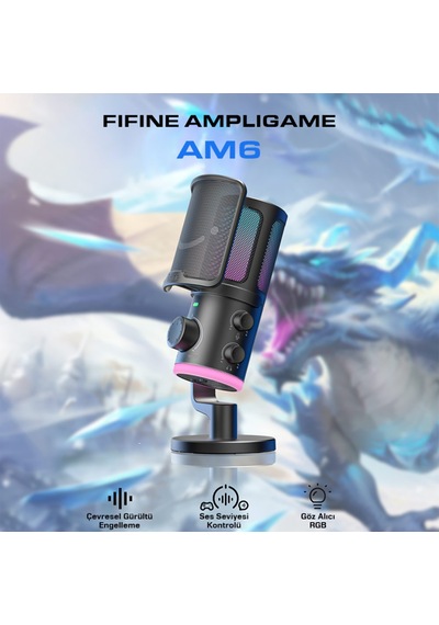 Fifine Ampligame Am6 Usb Rgb Yayinci Bilgisayar Mikrofonu