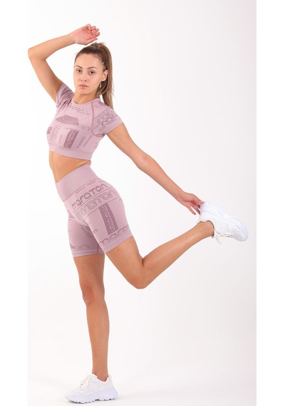 Maraton Active Slimfit Kadın Bisiklet Yaka Kısa Kol Koşu Lila Crop Top 811037 Lila