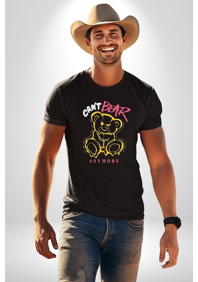 Daha Fazla Dayanamıyorum Teddy Unisex Unisex Siyah Organik Baskılı T-shirt Penye Yüksek Kalite Siyah