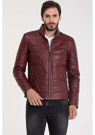 Dericeketim Erkek Bordo Şişme Gerçek Deri Mont