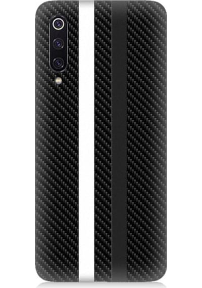 Xiaomi Mi 9 Uyumlu Siyah Beyaz Karbon Motif Desenli Silikon Kılıf