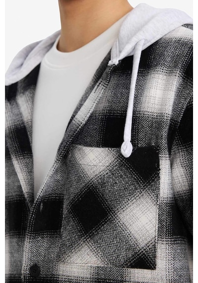 Defacto Relax Fit Kapüşonlu Flanel Uzun Kollu Gömlek G4317ax25aubk81 Siyah-bk81
