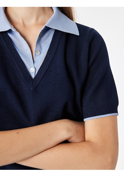 Koton Düğmeli Polo Yaka Detaylı Kısa Kollu Triko Kazak Lacivert 7wak90466ht