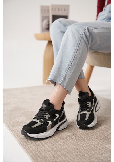 Daxtors Sameto Günlük Ortopedik Kadın Sneaker Spor Ayakkabı Siyah-beyaz
