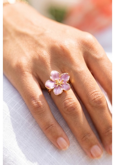 Gold Ayarlanabilir Mor Sakura Çiçeği Yüzük Çok Renkli