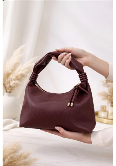 Addy Bordo Luna Hobo Pebble Velvet Omuz Ve El Çantası Bordo
