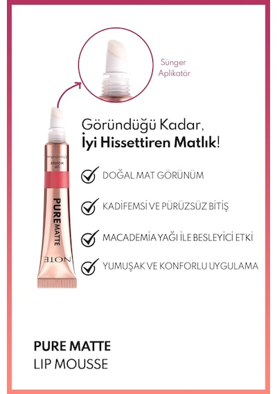 Note Pure Matte Lip Mousse 50 Cherry Wine Kadifemsi Mat Likit Ruj - Kırmızı