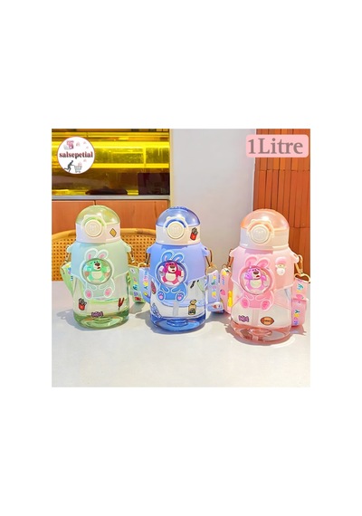 Ayıcık Su Matarası Ayıcıklı Suluk Figürlü Su Şişesi Ayıcık Matara 1000ml Pembe