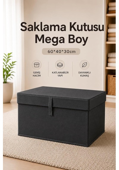 Tr Çok Amaçlı Saklama Kutusu Düzenleyici Kapaklı Sandık Tipi Kutu Hurç Organizer 3 Lü Set Antrasit, Mega 60x40x Genel