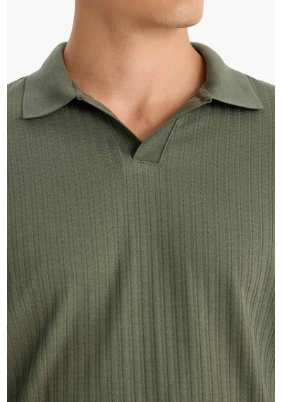 Defacto Regular Fit Krinkıl Kısa Kollu Polo Tişört E1207ax25aukh172 Haki