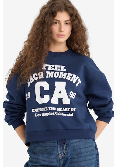 Defacto Regular Fit Bisiklet Yaka Baskılı Sweatshirt E8746ax25wnnv241 Lacivert