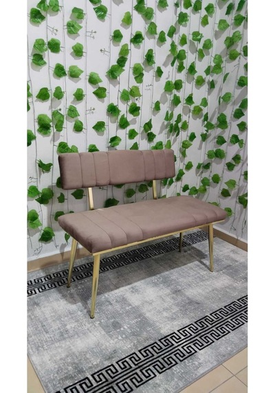 Özcan Metal Metal Ayaklı Sırtlı Gold Mutfak Salon Antre Yatak Odası Puf Bank Oturak Bench Kahverengi