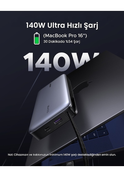Ugreen Nexode 25.000 Mah 165w Akıllı Ekranlı, Dahili Usb-c Kablolu, Hızlı Şarj Powerbank, 55995b Gri - Siyah