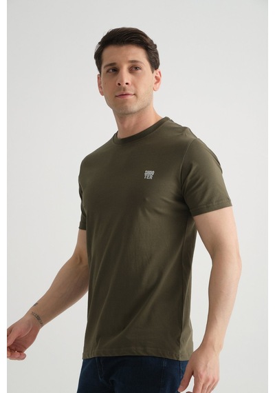 Shooter Sportwear Shooter Erkek Pamuklu Esnek T-shirt Standart Kalıp Minimal Logolu Haki