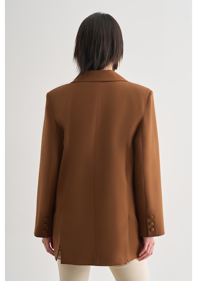 Mizalle Oversize Çift Yırtmaçlı Kahverengi Blazer Ceket Kahverengi