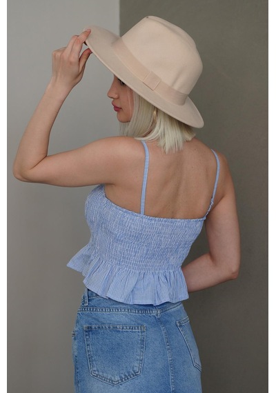 Madmext Bebe Mavisi Ayarlanabilir Askı Pötikareli Crop Mg2371 Bebe Mavisi