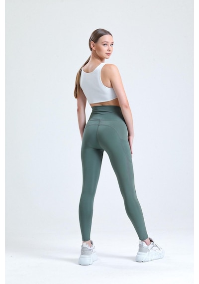 Thıff Gymwear Yeşil Yüksek Bel Push-up Çift Cepli Bilek Hizasında Spor Tayt
