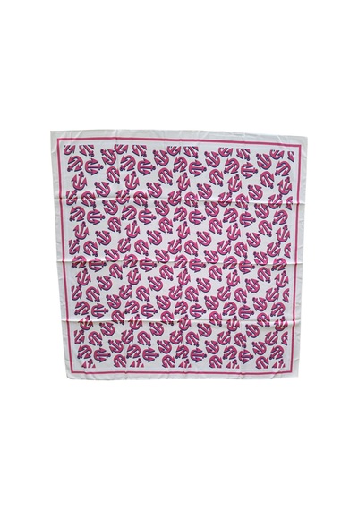 Tikitonki Pembe Çapa Figürlü Saten Beyaz Eşarp 90x90 Beyaz Beyaz