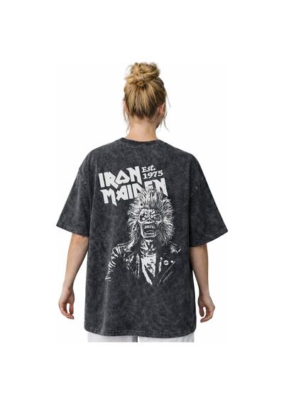 Iron Maiden Rock Metal Müzik Grubu Baskılı Unisex Oversize Vintag Siyah